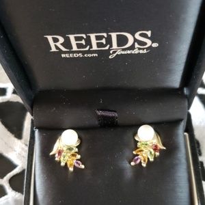 14K gold filled pearl/multi color stone earrings